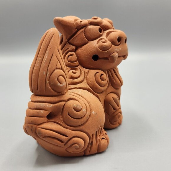 Set of 2 Okinawan Shisa Foo Dog Guardian Lions Figurines Terra Cotta Clay 3.5" - Picture 12 of 16